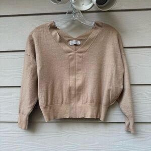 Falconeri Ultralight Cashmere V-Neck Sweater in Natural Melange Wheat size S